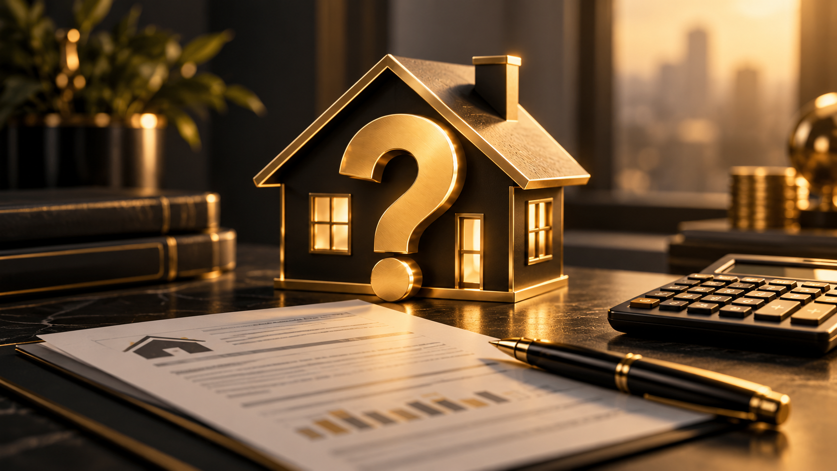 Goldenes Haus mit Fragezeichen – bestehende Immobilienfinanzierung und hohe Kreditrate überprüfen